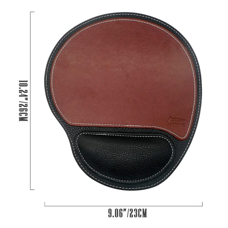 Fosinz Ergonomic Leather Mouse Pad Mat Mousepad with Rest Wrist Support Non-Slip Rubber Base Memory Foam Waterproof Surface for Gaming Office (Round-Brown) - Image 5